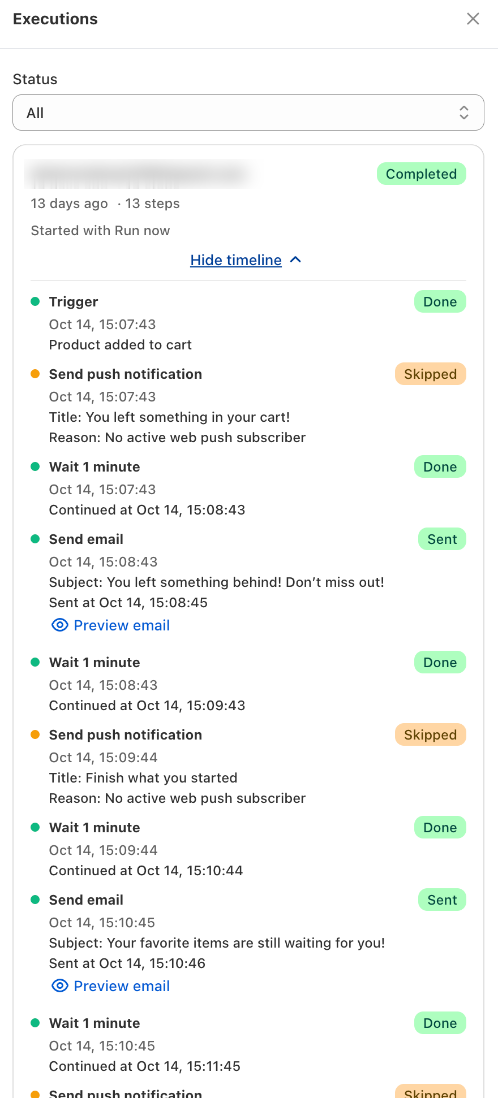 Execution log