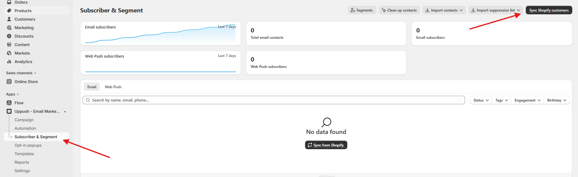 Sync Uppush with Shopify